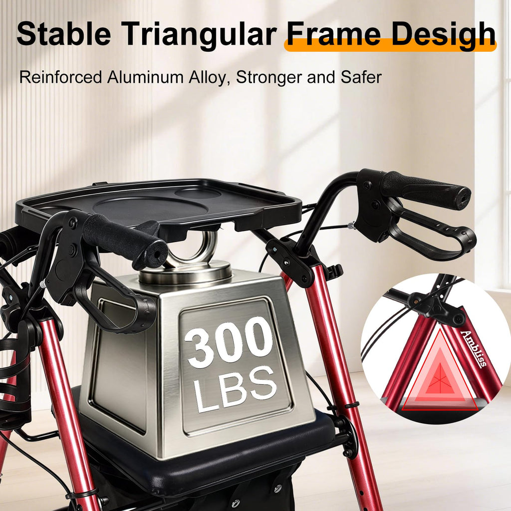 Foldable Rollator Walker with Seat & Tray J754296