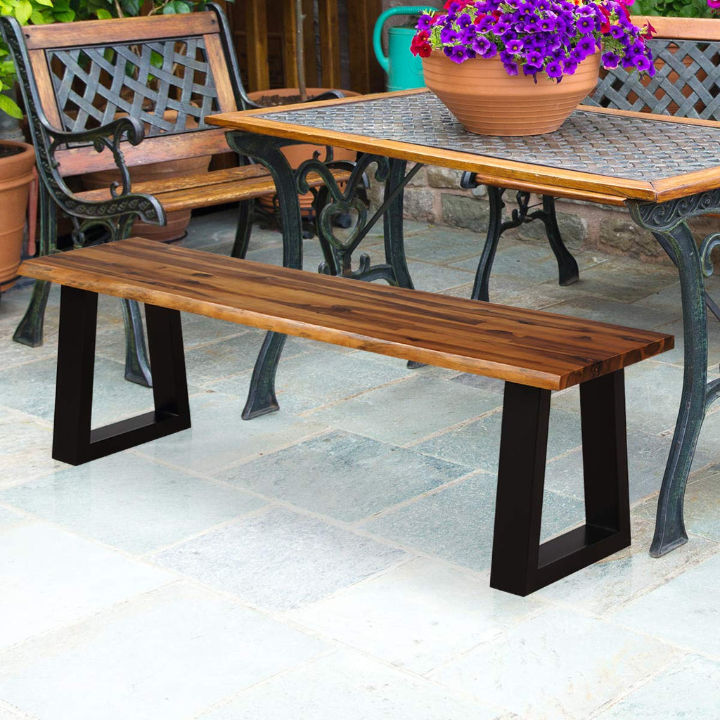 57.5" Live Edge Acacia Wood Outdoor Dining Bench with Metal Legs H813