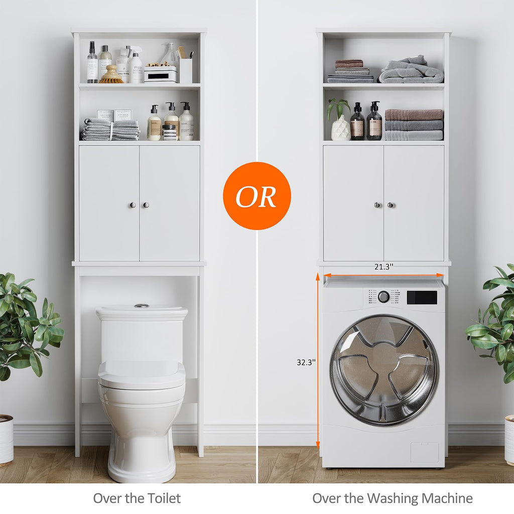 White Over the Toilet Storage Cabinet with Adjustable Shelf B609366