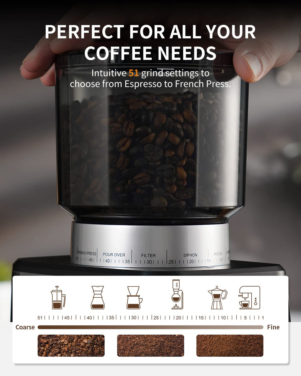 Electric Conical Burr Coffee Grinder with Timer L644070