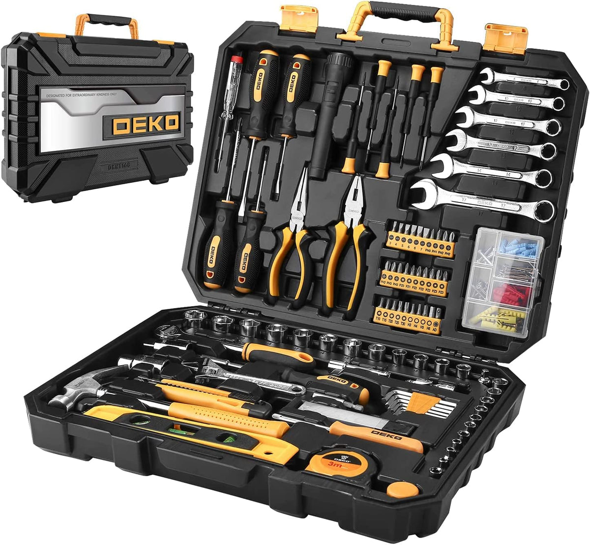 208 Piece General Household Hand Tool Kit with Toolbox Storage Case K10479