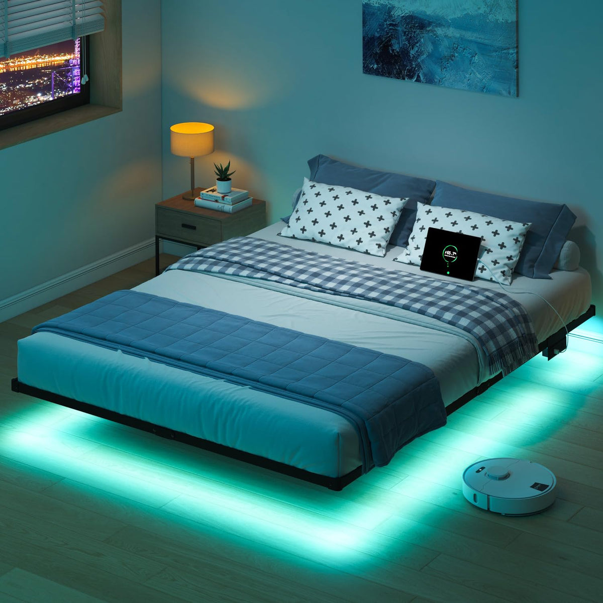 8 inch Floating Bed Frame Full with Charging Station C863206