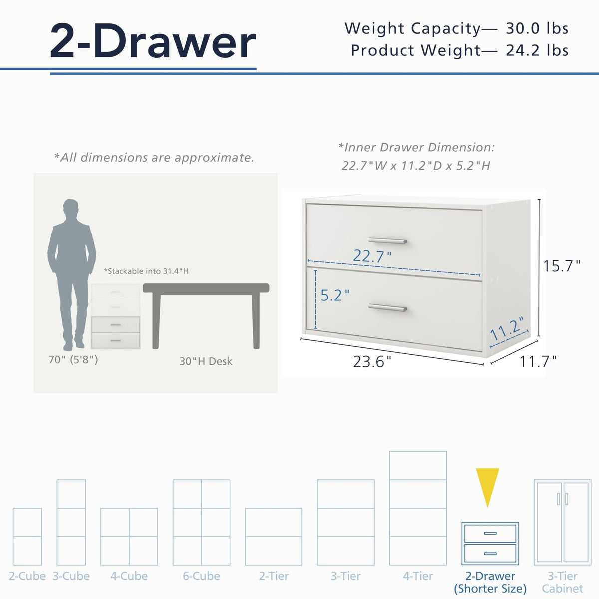 2-Drawer Wooden Stackable Storage Drawers Z9998