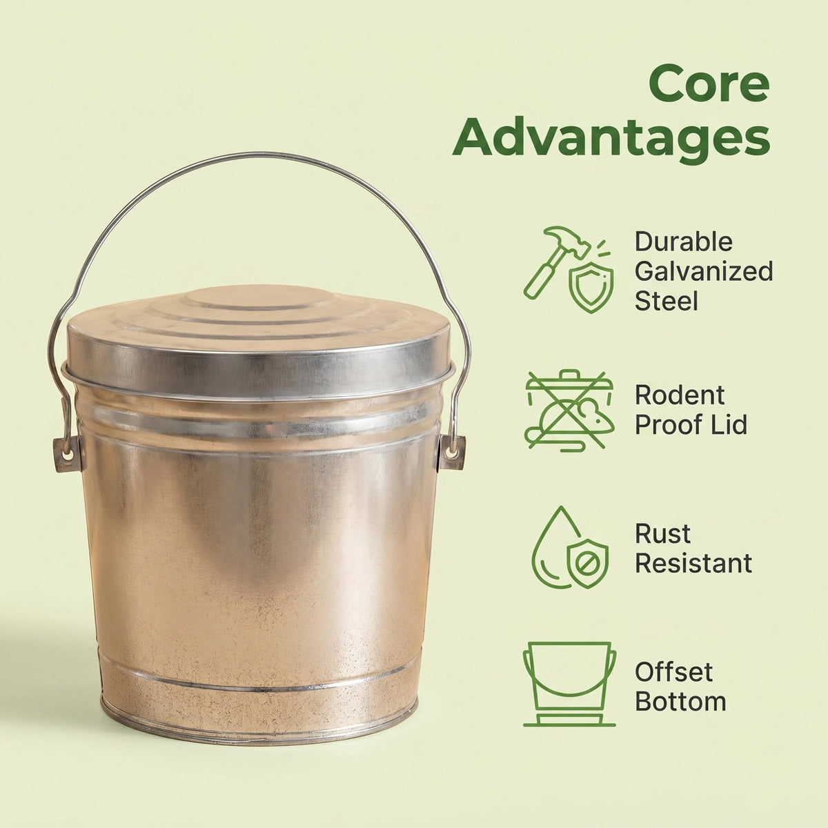Galvanized Steel 6 Gallon Trash Can with Locking Lid Y711209
