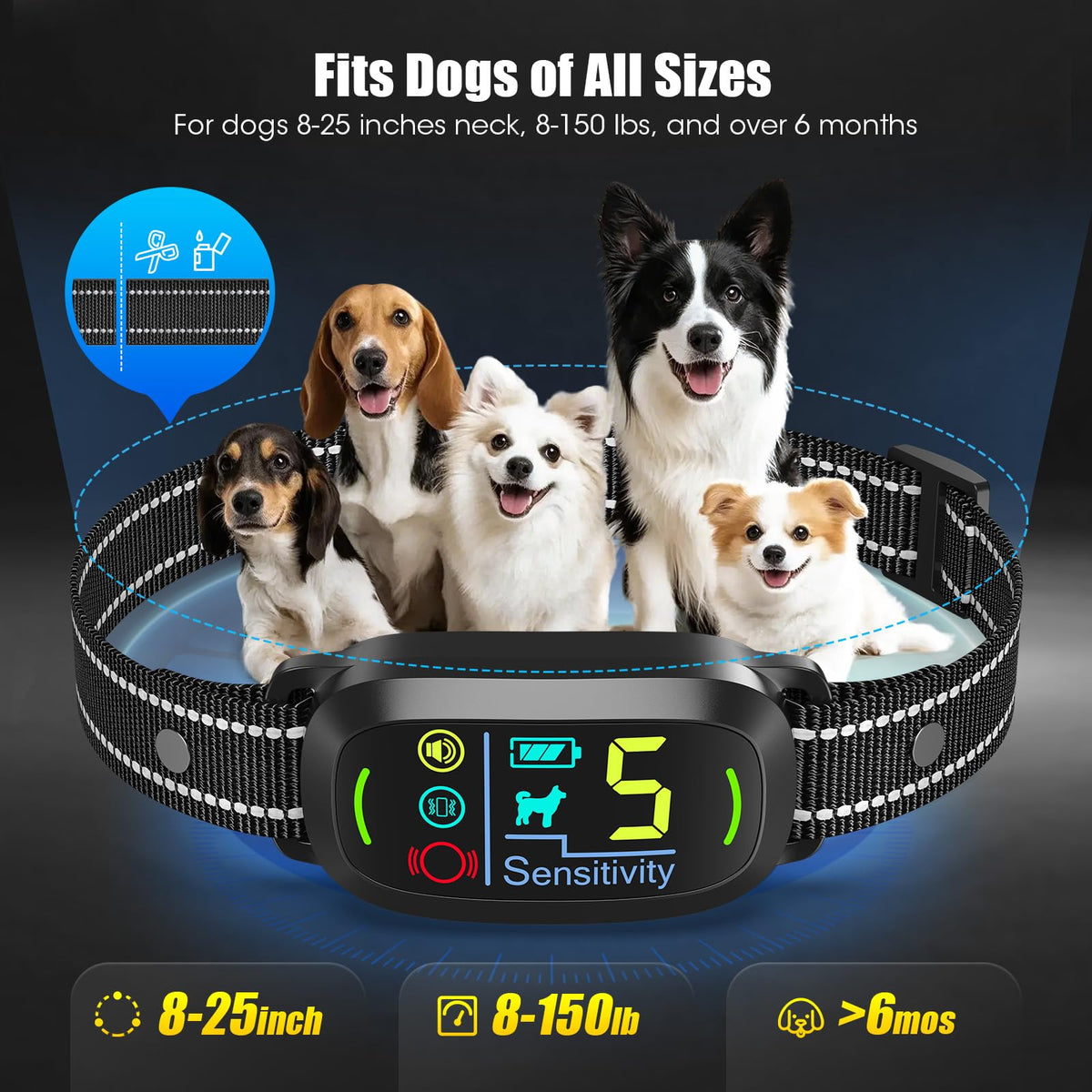 Black Dog Bark Collar with 5 Training Modes A756874