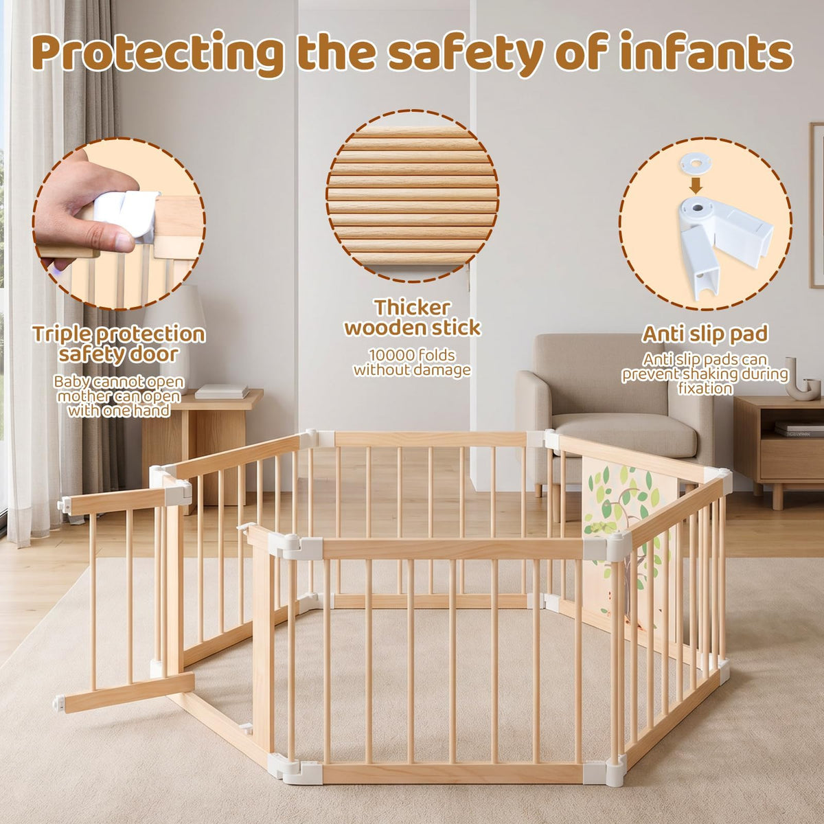 Foldable Wooden Baby Playpen with Adjustable Size and Shape Z819