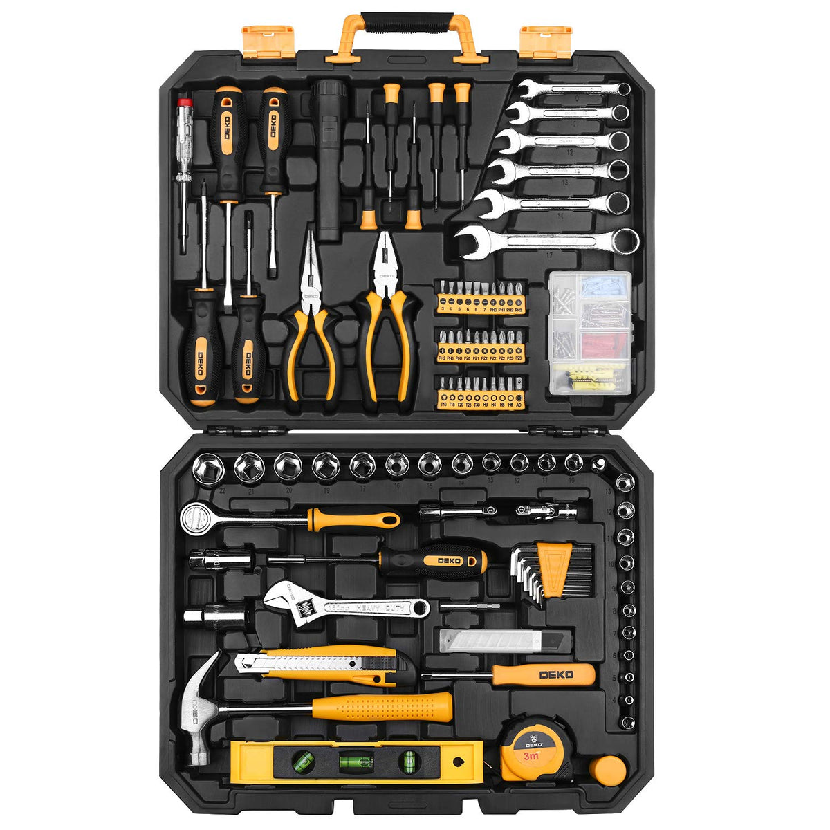 208 Piece General Household Hand Tool Kit with Toolbox Storage Case K10479