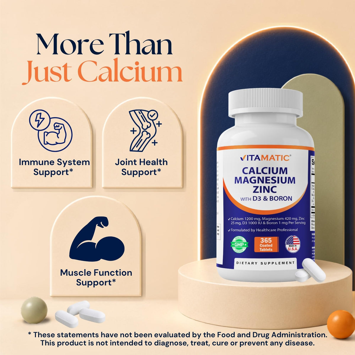 Calcium Magnesium Zinc D3 Boron 365 Coated Tablets Supplement H5111