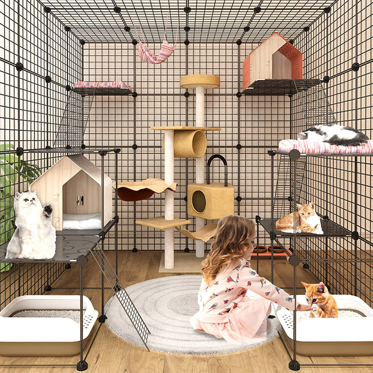 Cat Cage Indoor Playpen Metal Wire Kennel Small Animal Crate S70367