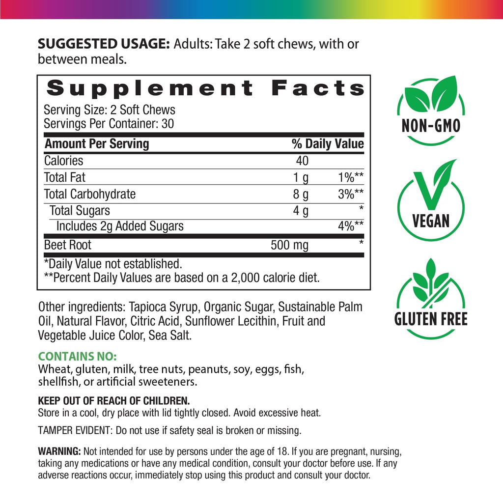 Beet Root Soft Chews Supplement 500 mg 60 Count H9083