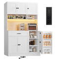 72" Kitchen Pantry Cabinet with LED Light and Charging Station N978