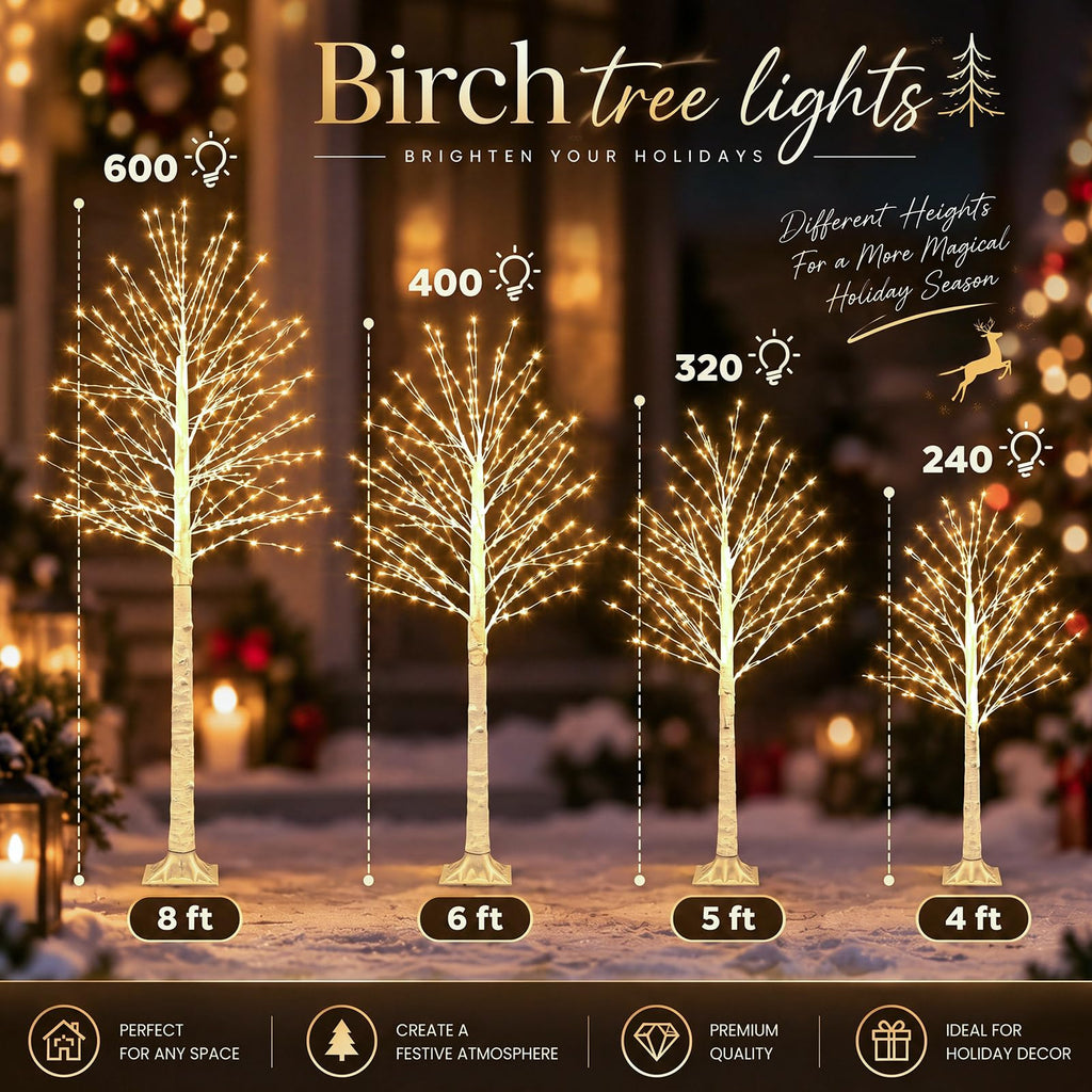 4 Pack Lighted Birch Tree B641