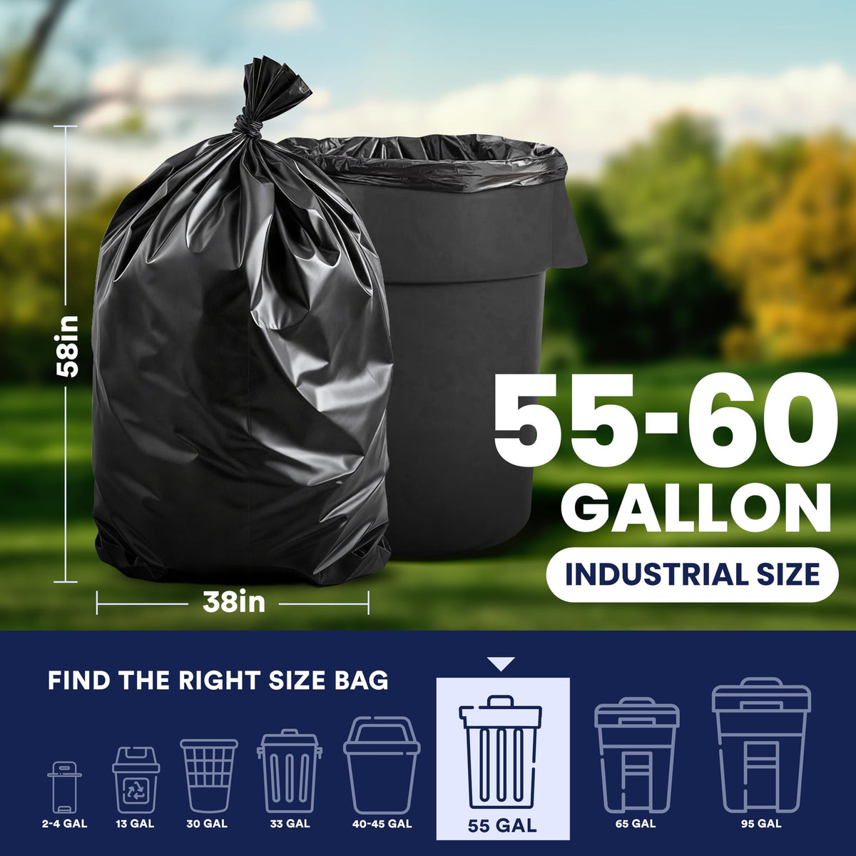 55-60 Gallon 1.2 Mil Black Trash Bags 100 Count H8391