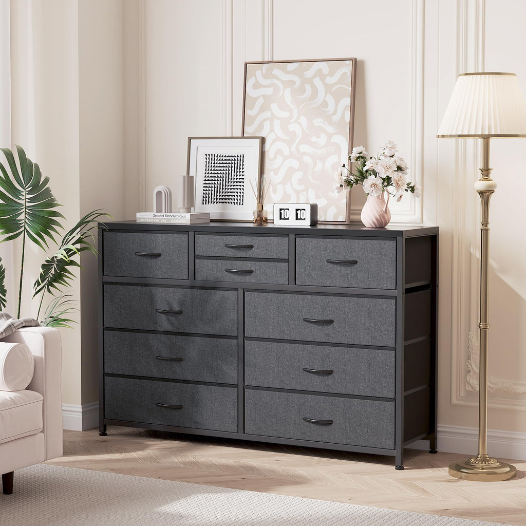 10 Drawer Fabric Dresser with Wood Top U43163
