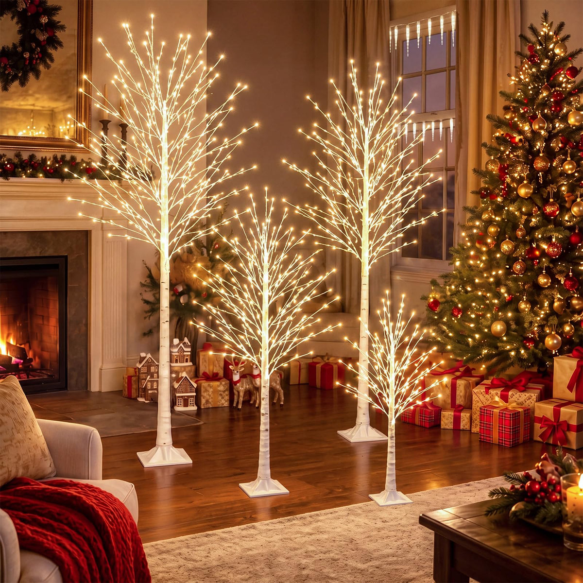 4 Pack Lighted Birch Tree B641