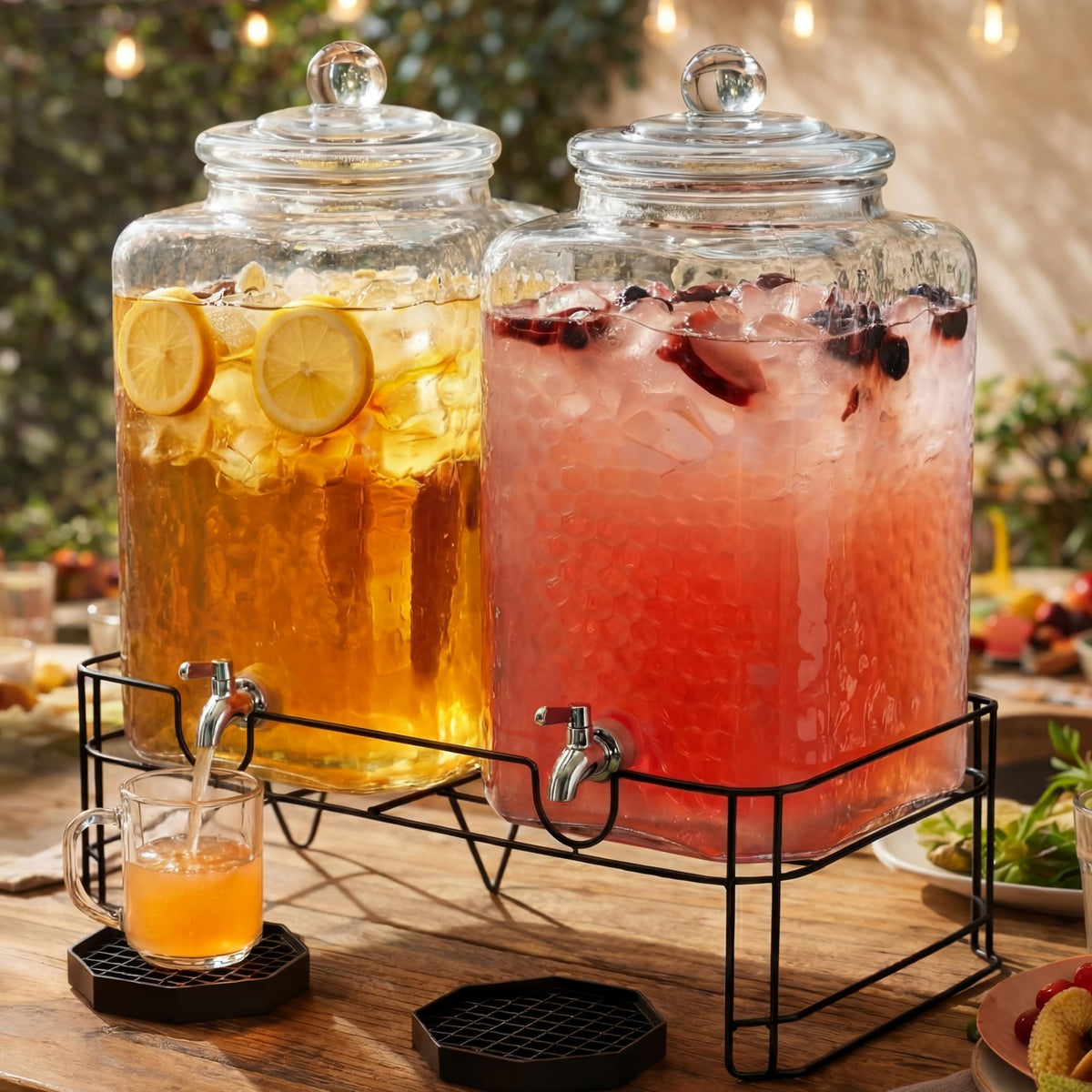 2 Pack 5 Gallon Hammered Glass Drink Dispenser with Stand U410
