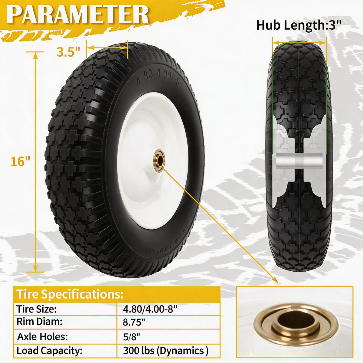 Flat Free Wheelbarrow Tire and Wheel 2 Pack Y365