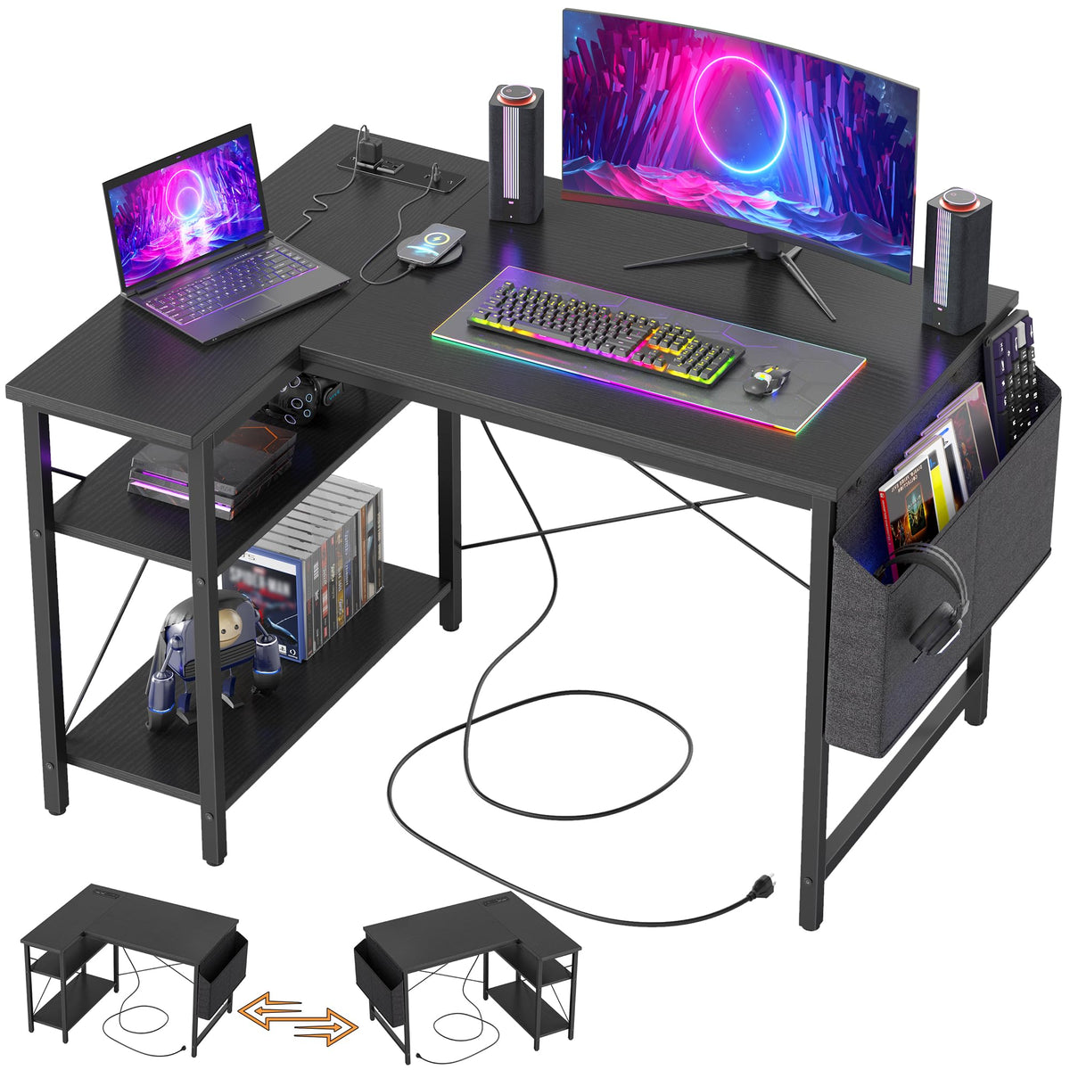 40 inch L Shaped Computer Desk with Power Outlets Y956839
