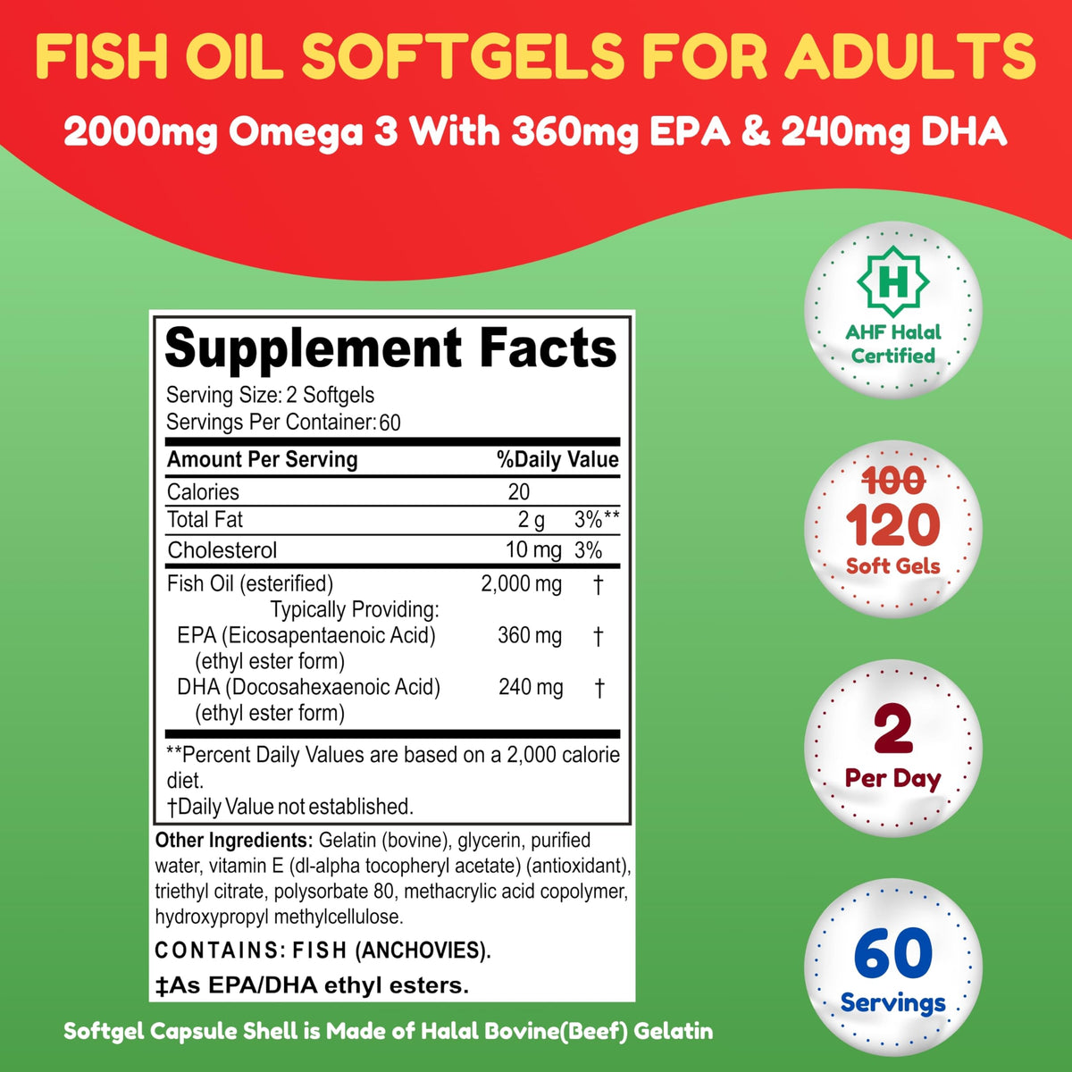 Omega 3 Fish Oil 2000mg 120 Softgels O407