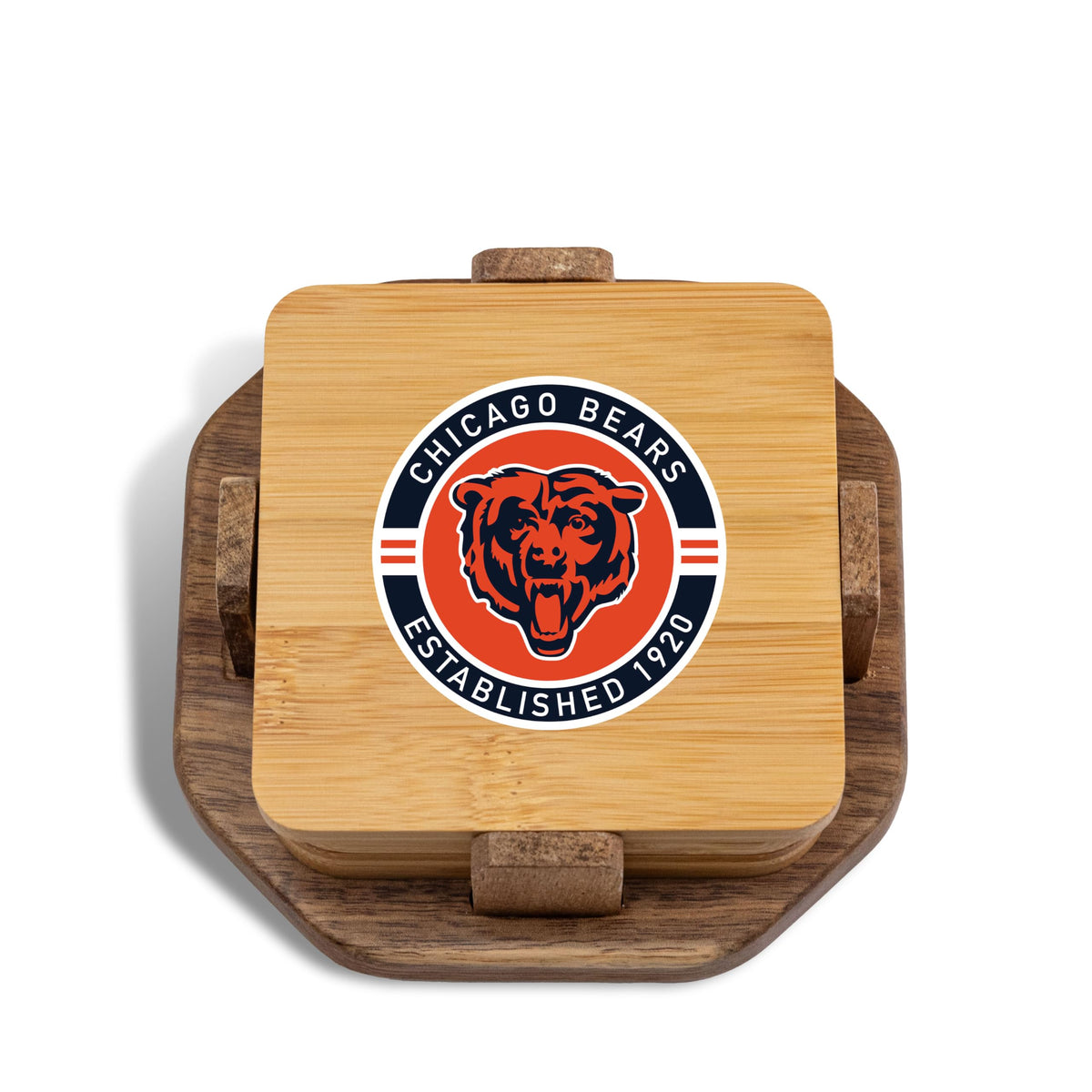 Chicago Bears 4-Pack Wood Inlay Coaster Set with Holder Q1225