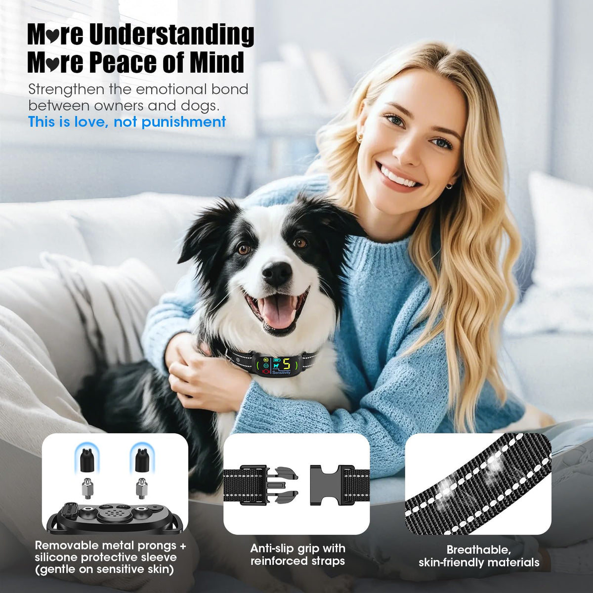 Black Dog Bark Collar with 5 Training Modes A756874