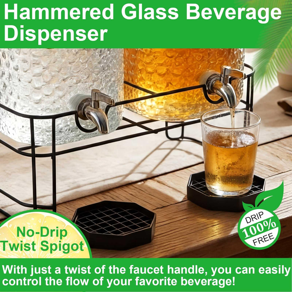 2 Pack 5 Gallon Hammered Glass Drink Dispenser with Stand U410
