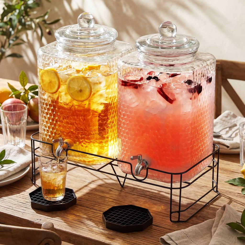 2 Pack 5 Gallon Hammered Glass Drink Dispenser with Stand U410