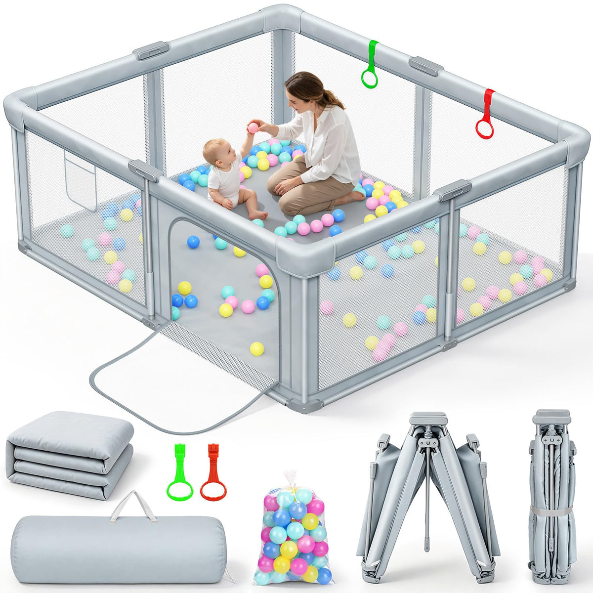 Foldable Baby Playpen with Mat 59"×71" O278826