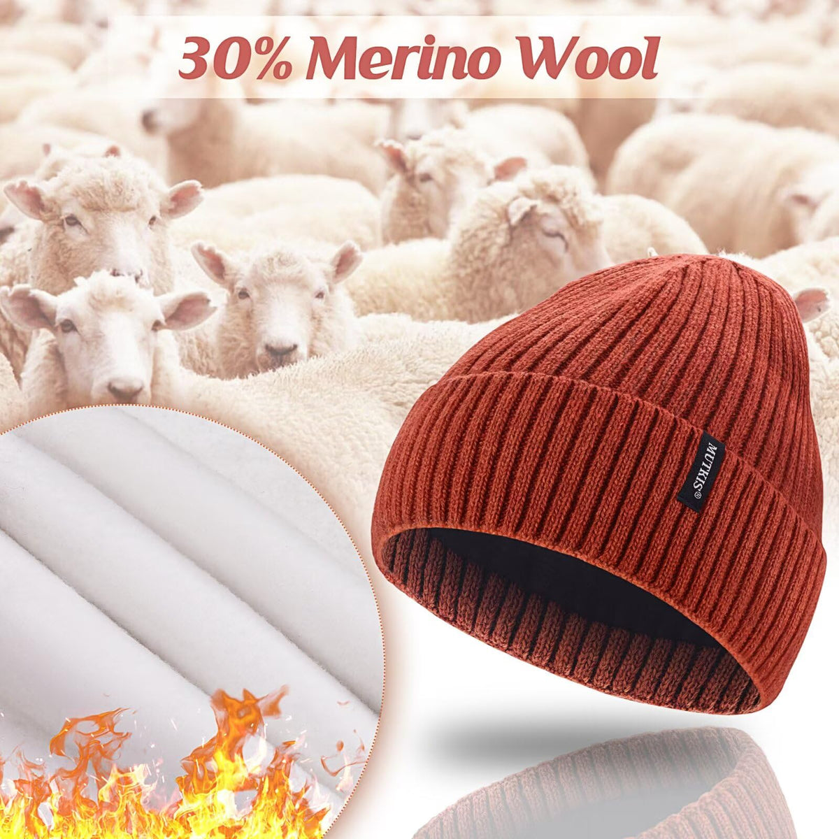 Merino Wool Knit Beanie Hat U600487