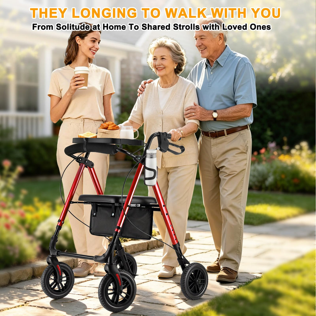 Foldable Rollator Walker with Seat & Tray J754296