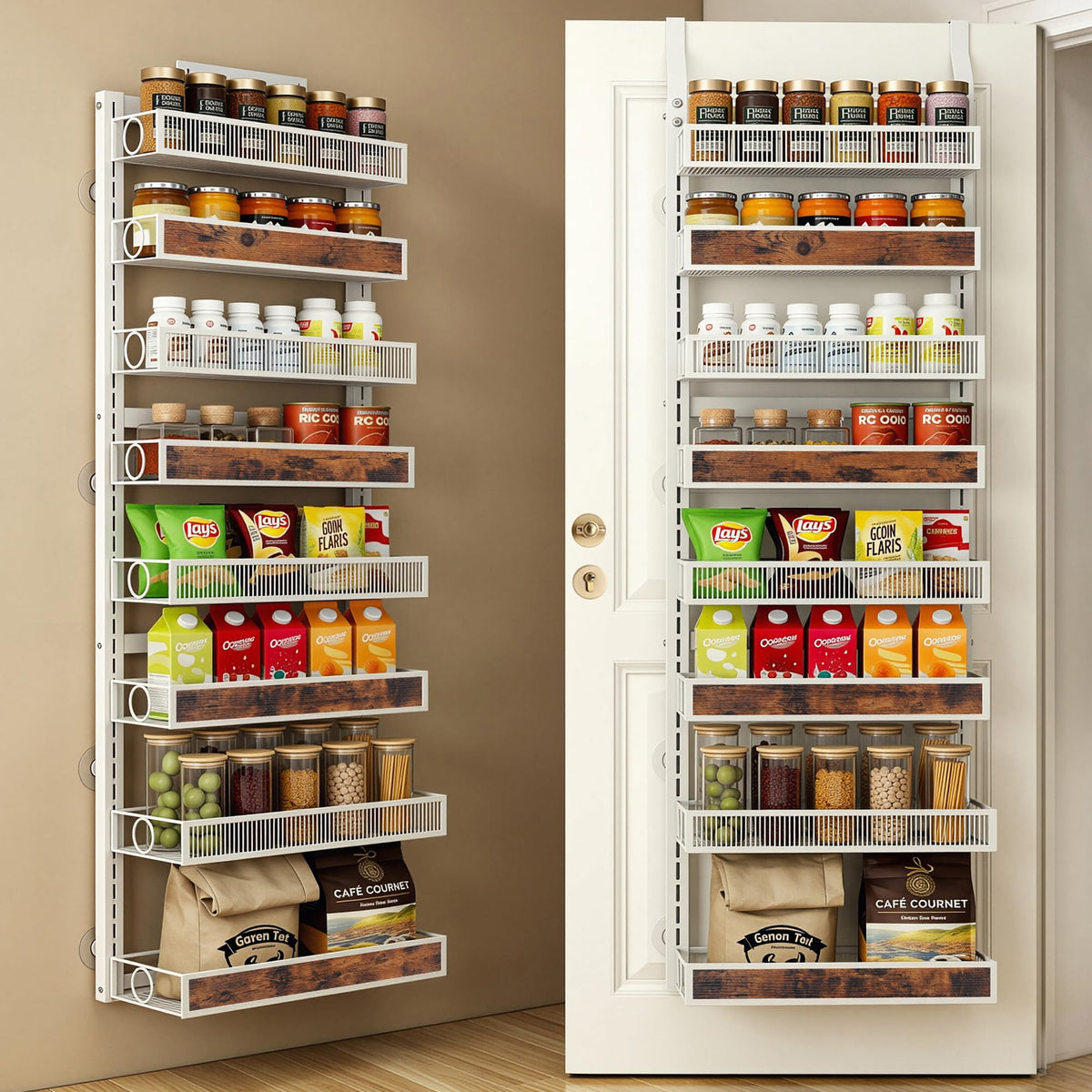 8 Tiers Pantry Door Organizer Spice Rack with Adjustable Baskets U9413