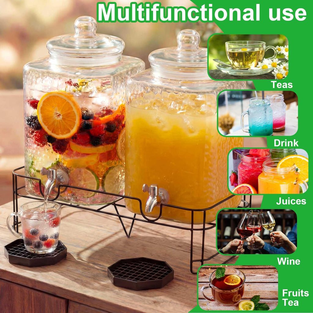 2 Pack 5 Gallon Hammered Glass Drink Dispenser with Stand U410