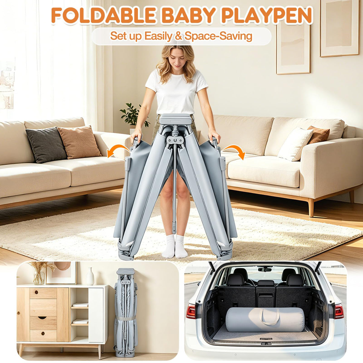 Foldable Baby Playpen with Mat 59"×71" O278826