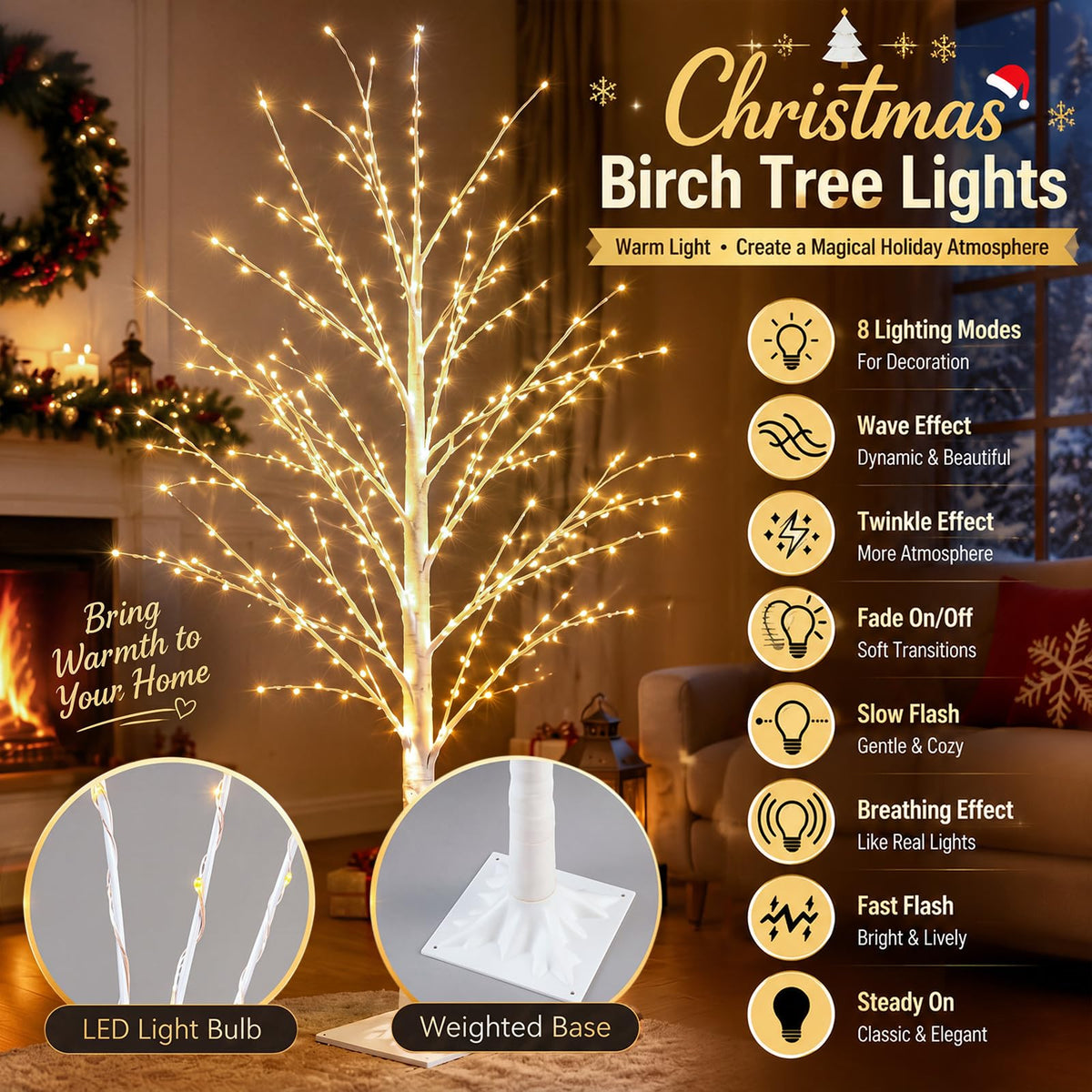 4 Pack Lighted Birch Tree B641