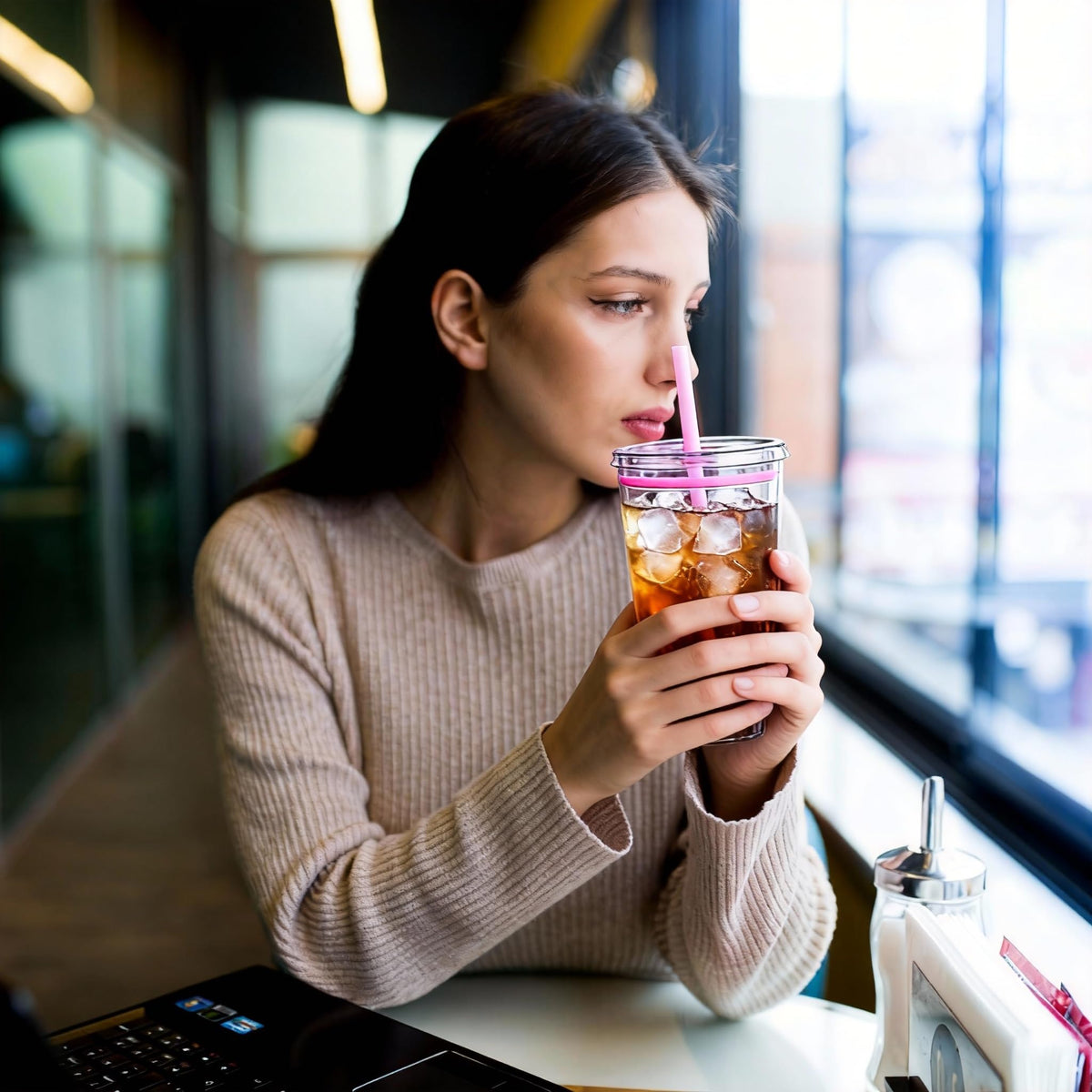 16 oz Plastic Tumbler Cup with Lid and Straw, 6 Pack J563