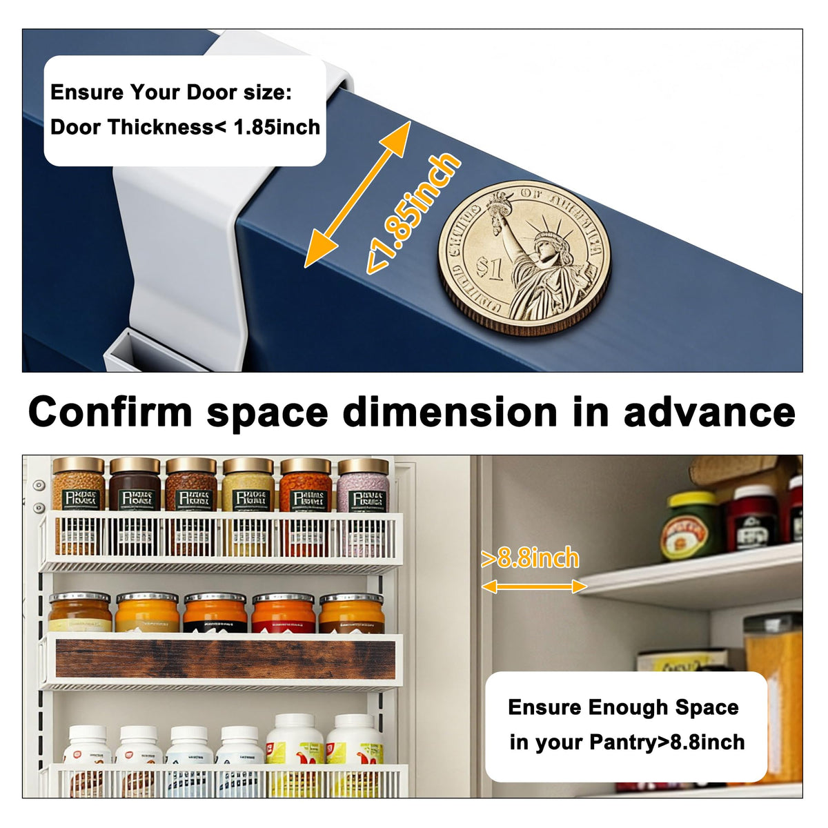 8 Tiers Pantry Door Organizer Spice Rack with Adjustable Baskets U9413