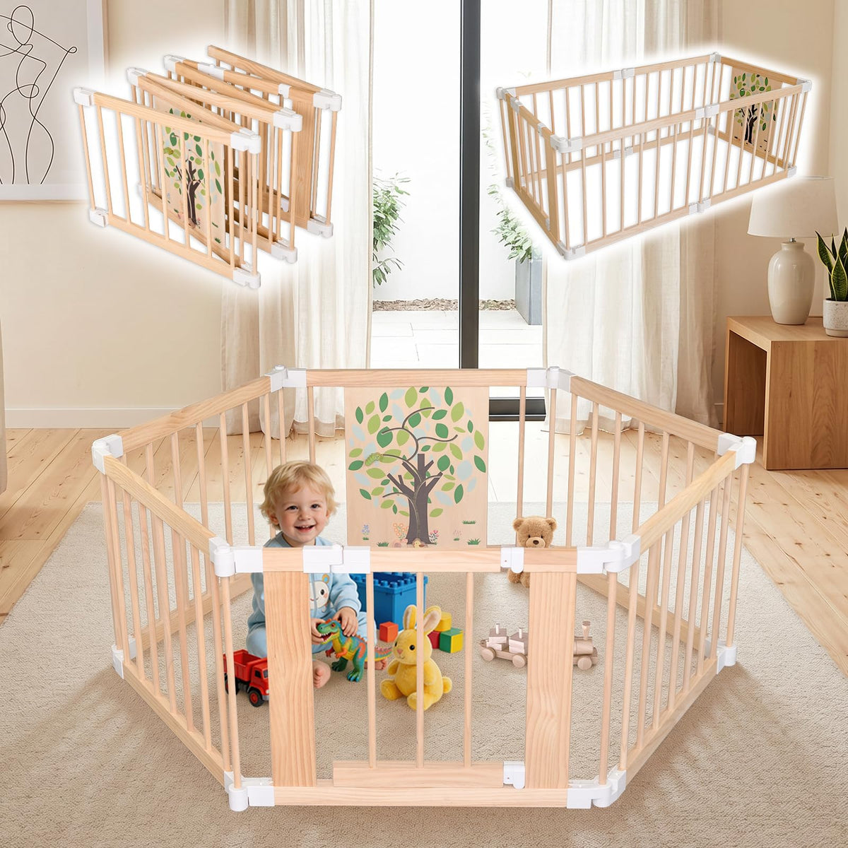 Foldable Wooden Baby Playpen with Adjustable Size and Shape Z819