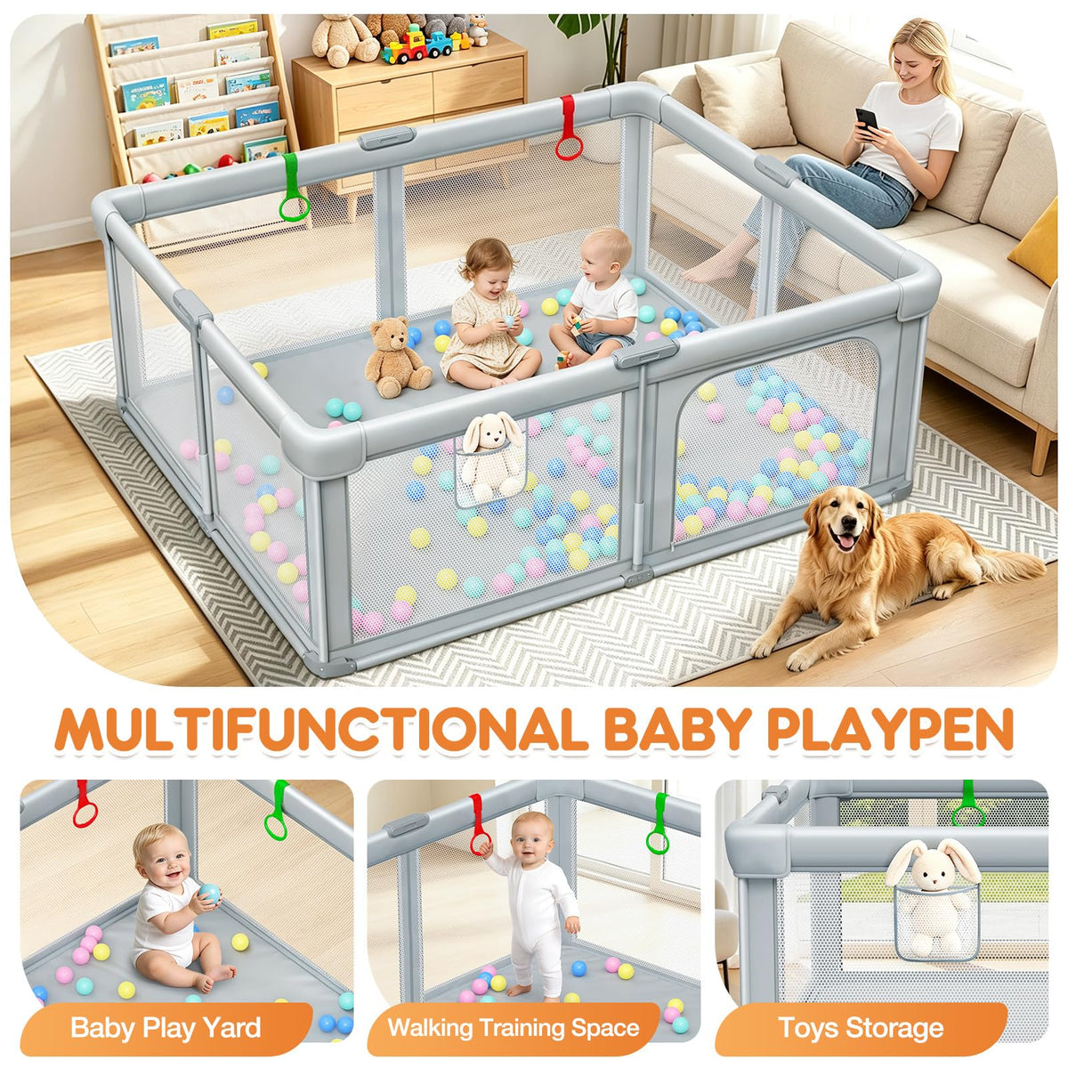 Foldable Baby Playpen with Mat 59"×71" O278826