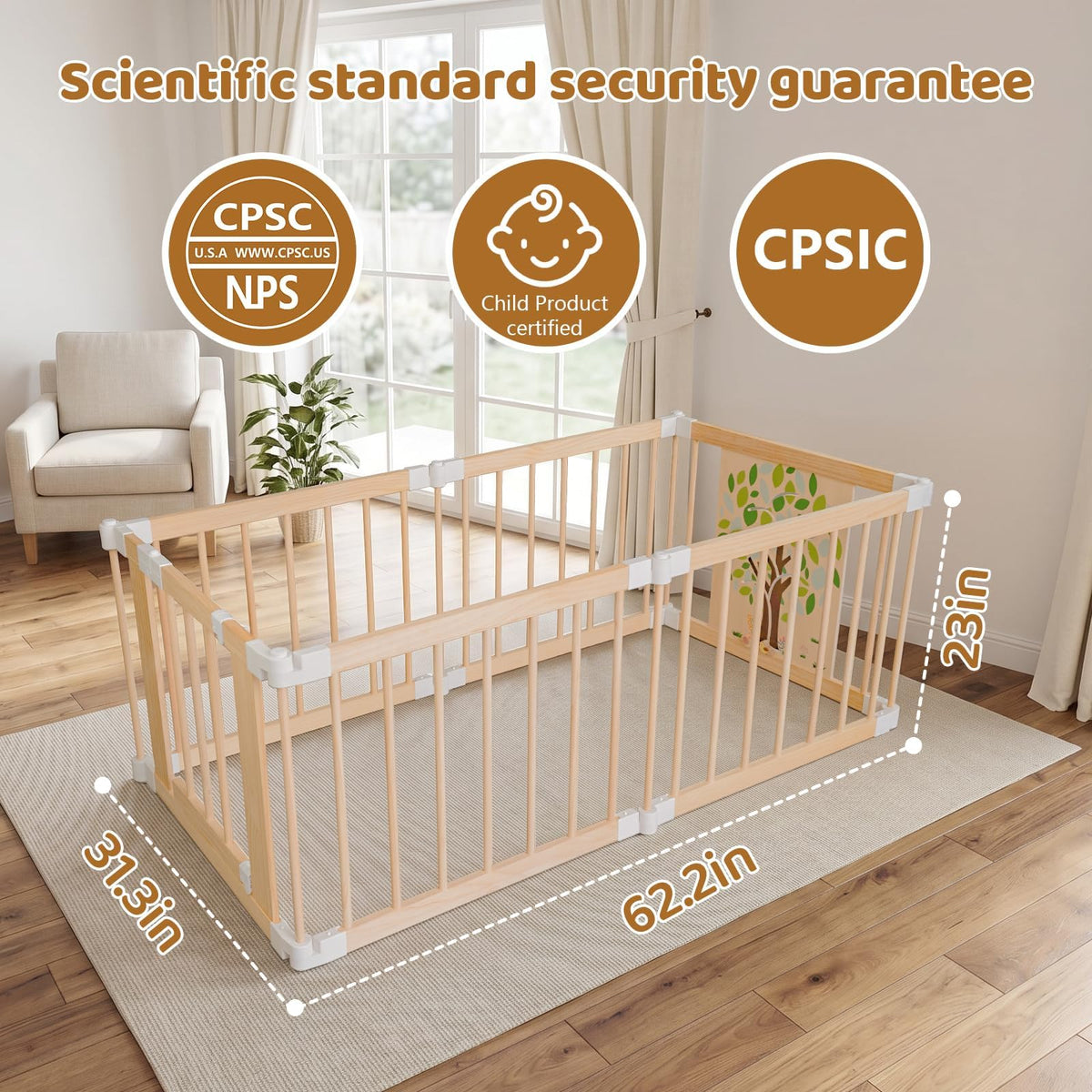 Foldable Wooden Baby Playpen with Adjustable Size and Shape Z819