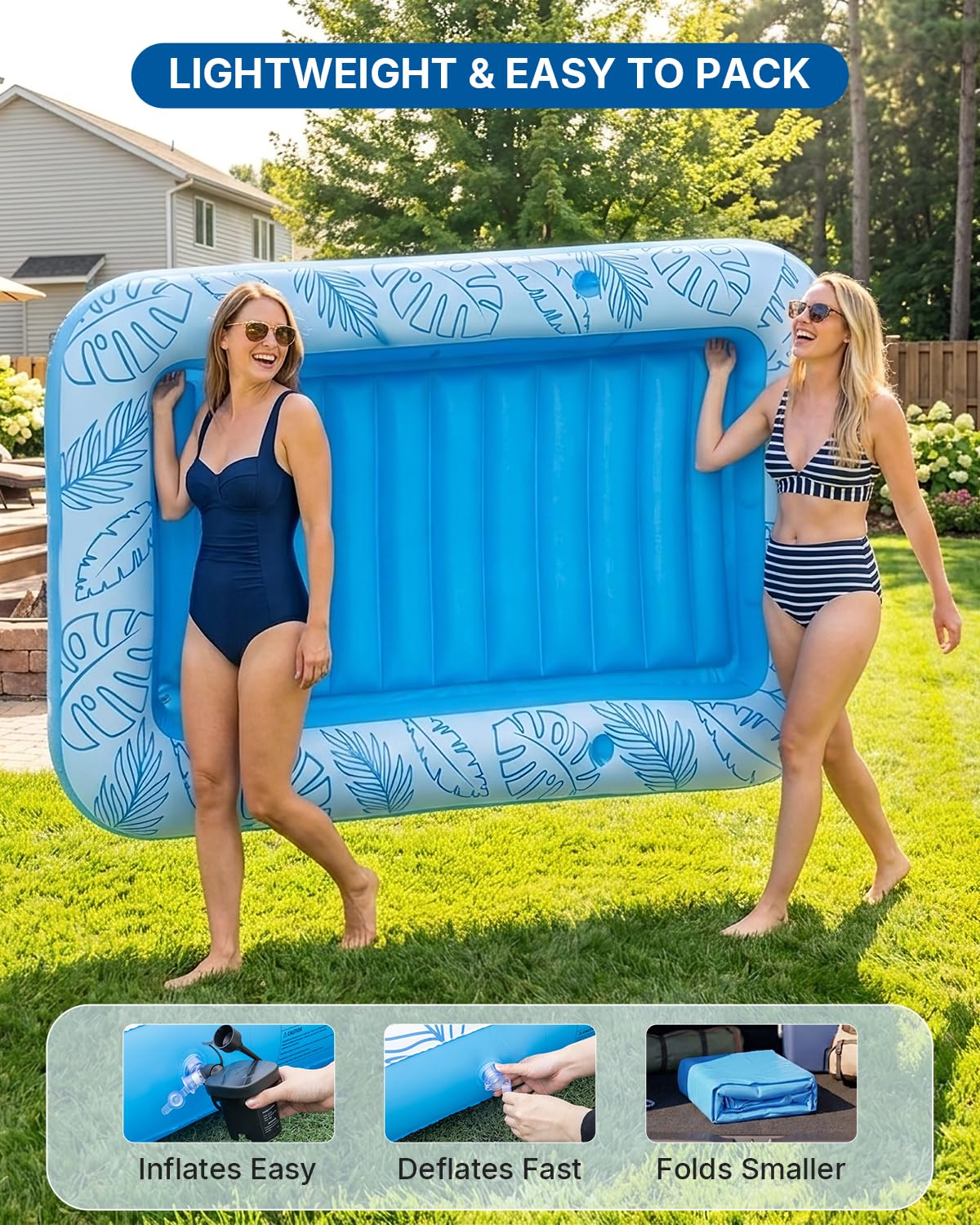 Inflatable Tanning Pool Float with Lights and Pillow T4522