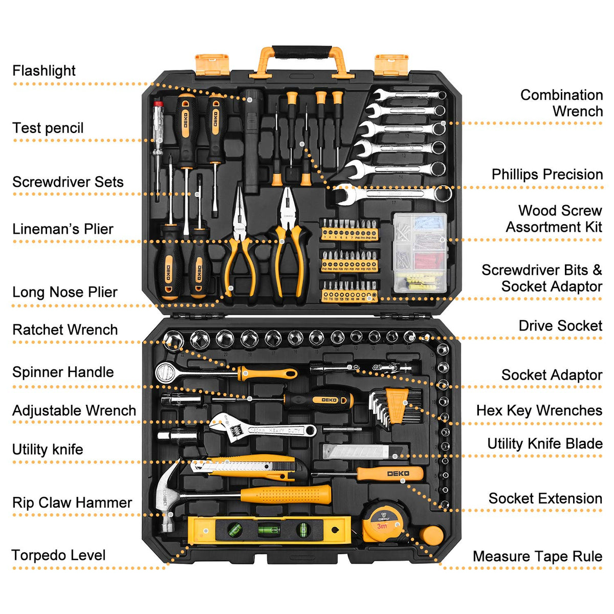 208 Piece General Household Hand Tool Kit with Toolbox Storage Case K10479