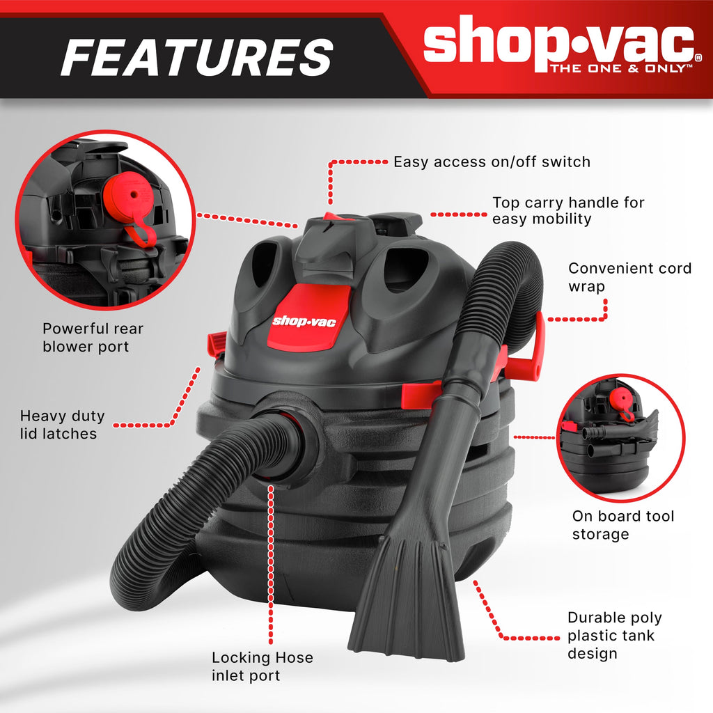 5 Gallon 6.0 Peak HP Portable Wet/Dry Vacuum V2139
