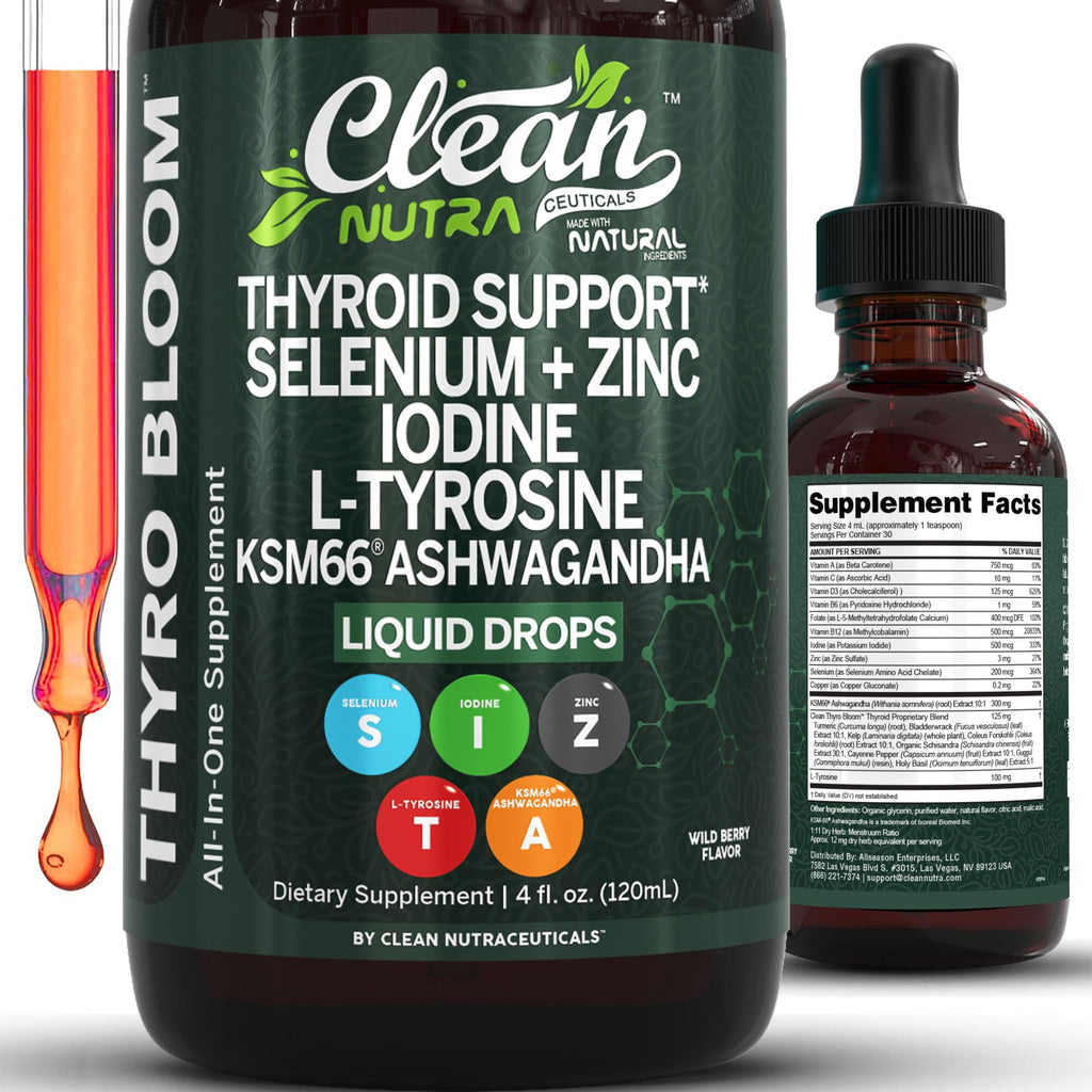 Liquid Thyroid Support Drops with Iodine Selenium Zinc Ashwagandha 4oz T60687