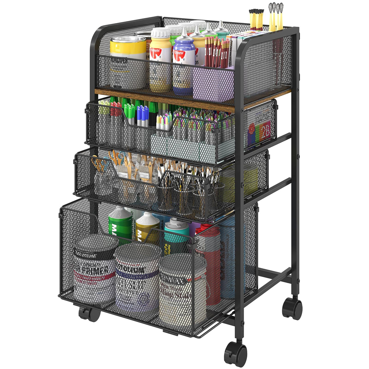 4-Tier Rolling Utility Cart with 3 Drawers C918