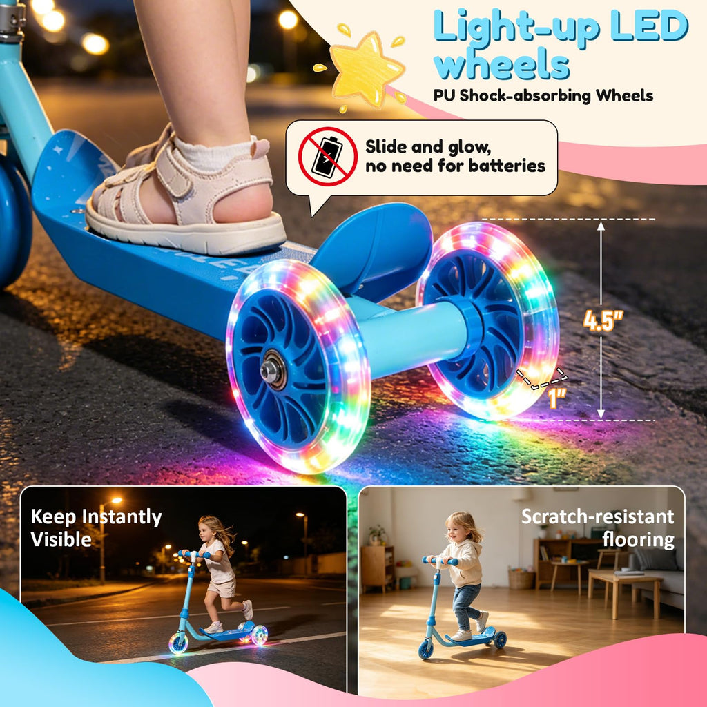 Three Wheel Scooter for Kids 2-5, Light Up Adjustable Height Kick Scooter A138522