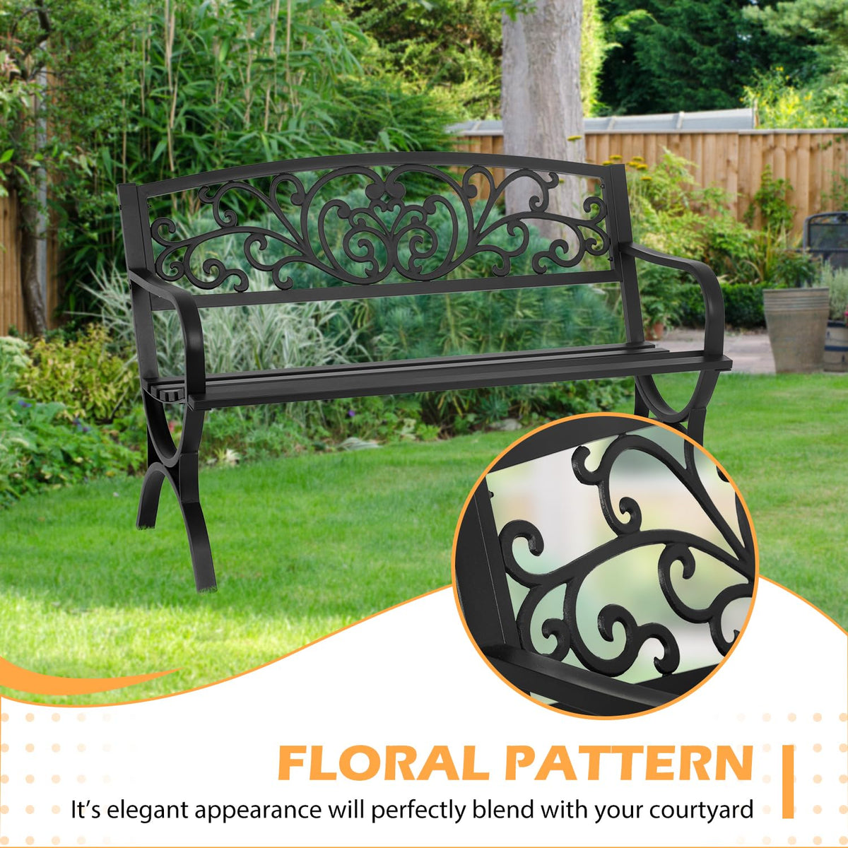 50" Outdoor Garden Bench Black 480lbs Load Capacity M556721