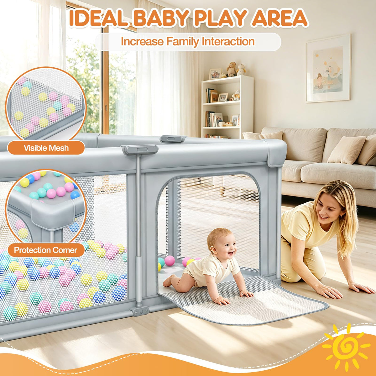 Foldable Baby Playpen with Mat 59"×71" O278826