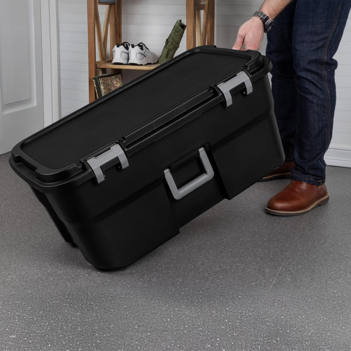 22 Gallon Black Wheeled Plastic Storage Trunk T60944