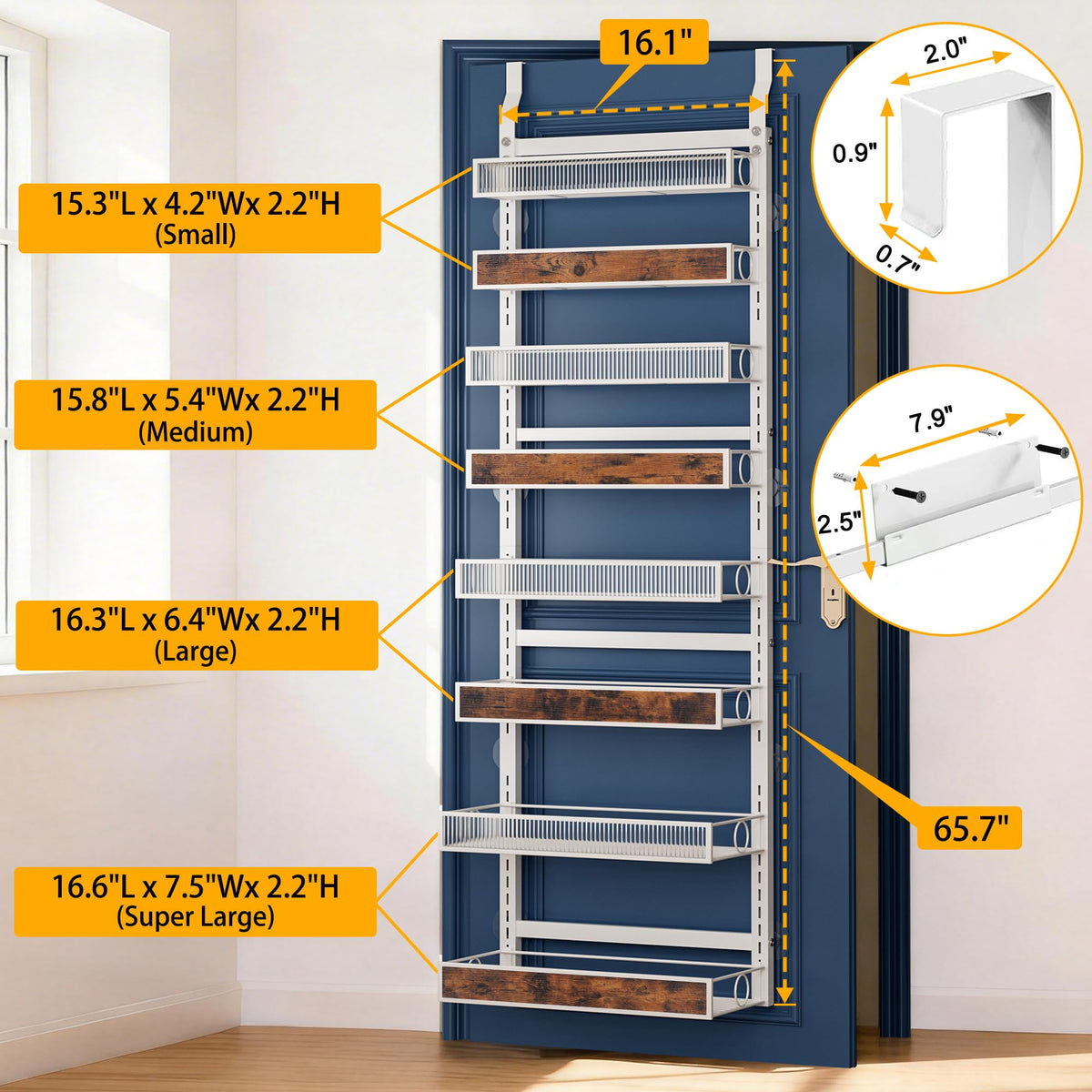 8 Tiers Pantry Door Organizer Spice Rack with Adjustable Baskets U9413