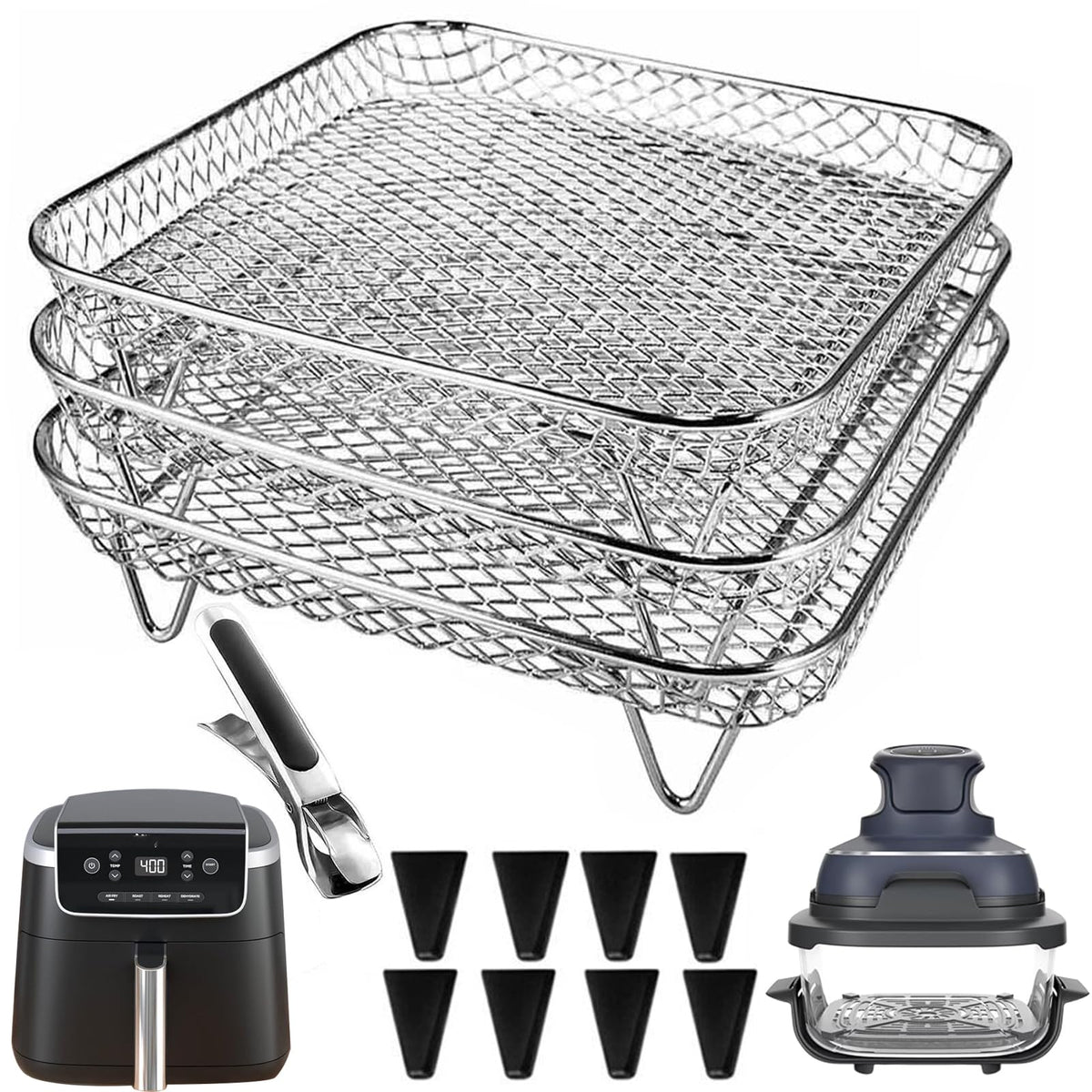 7 Inch Stackable Stainless Steel Air Fryer Rack, 3 Pcs T158253